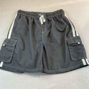 Kanu Surf Swim Trunks Mens 3X Gray White Stripes Mesh Lining Cargo Pockets Suit